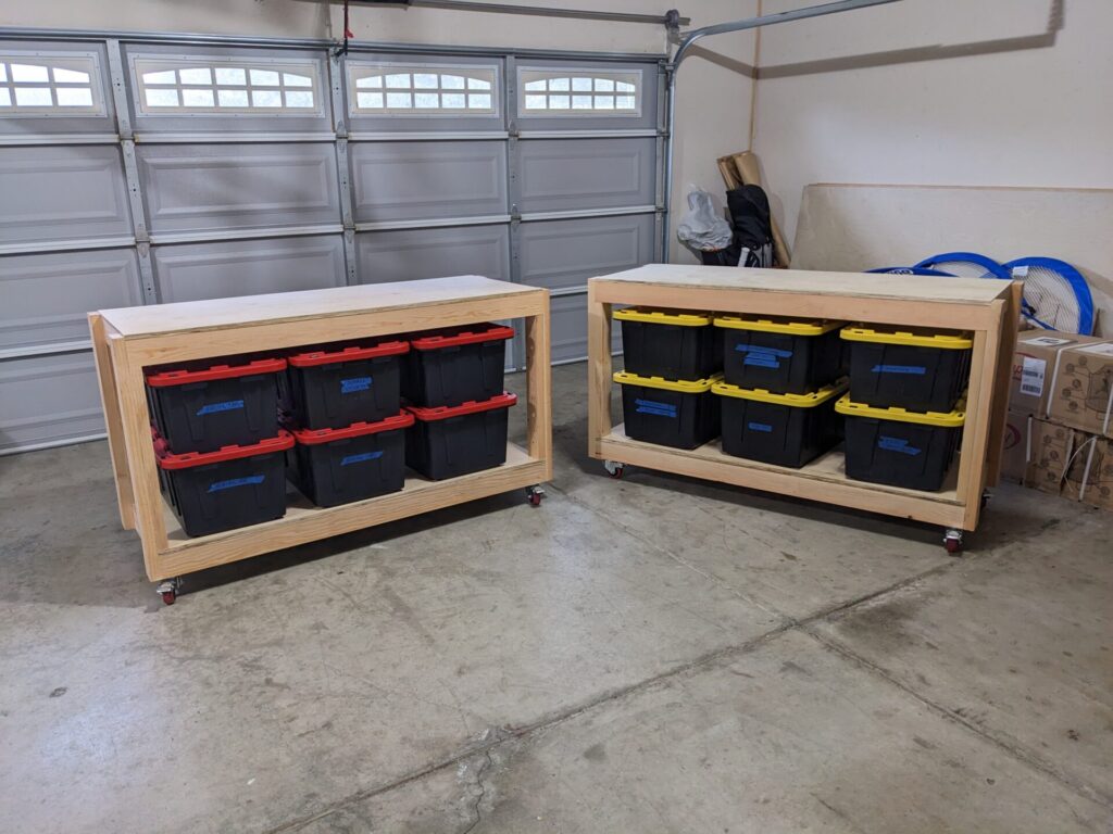 Mobile storage carts with bins inside