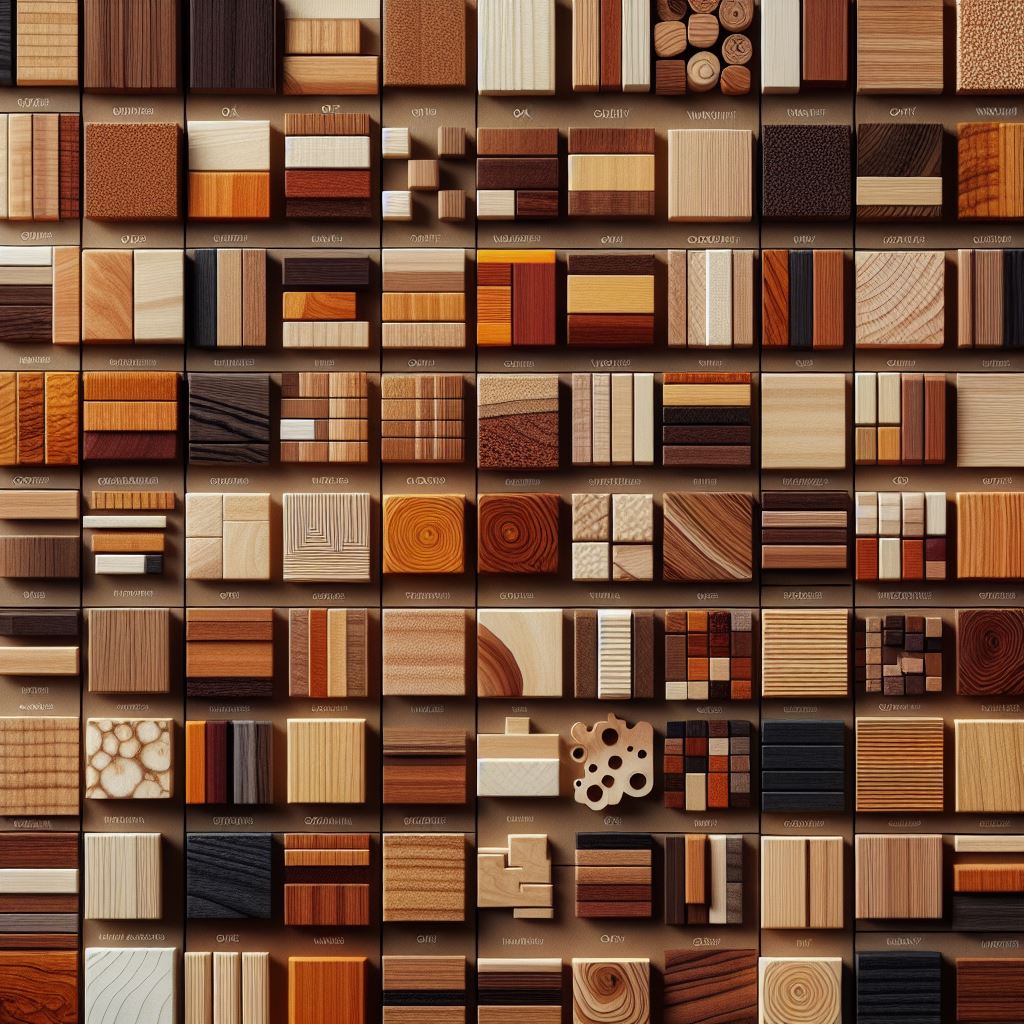 squares of various hardwoods