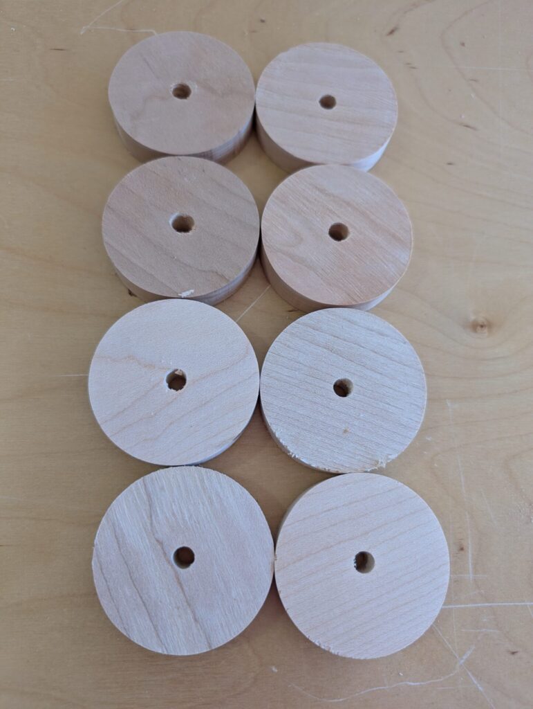 Discs cut out with the drill press.